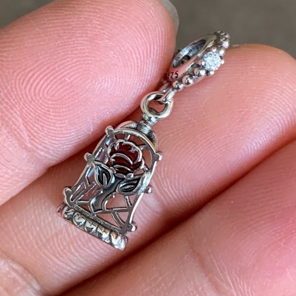 NWOT Disney Beauty & the Beast Enchanted Rose Dangle Charm Sterling Silver 925 - Picture 5 of 12